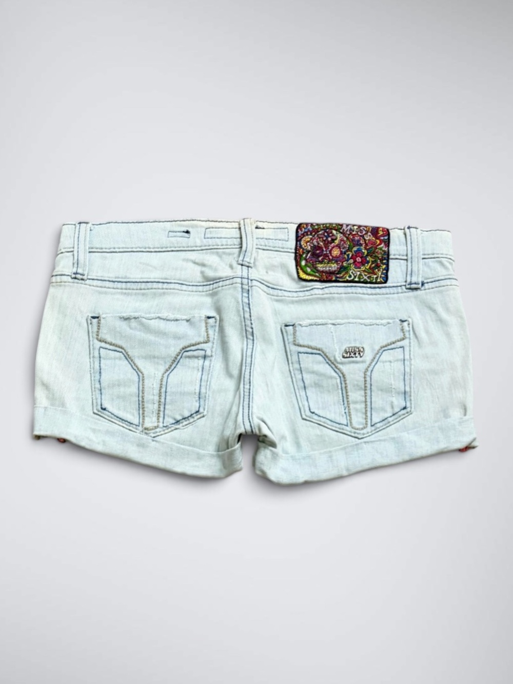 VTG Miss Sixty Ultra Low Rise Multi-Zipper Micro Denim Shorts